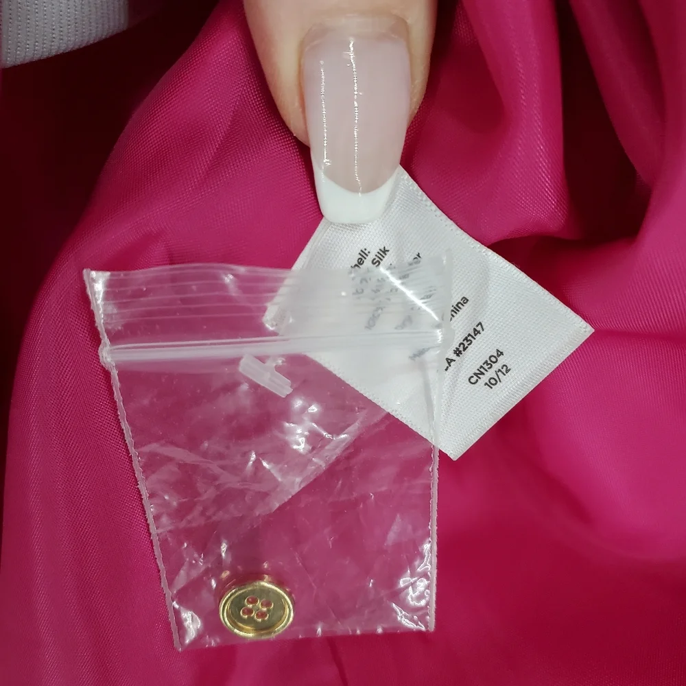 Talbots 100% silk sheath dress 6P Textured Fuschia Hot Pink Taffeta Shirt Dress - Picture 9 of 16